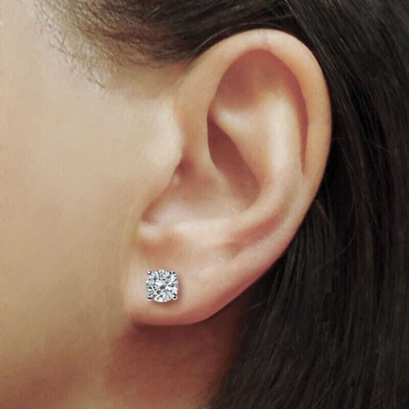 Real 1/2CT Round Brilliant Cut Diamond Stud Earring In 14K Gold Lab Created VS - GoldenlinQ